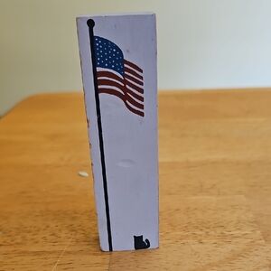 Cats Meow American Flag Wooden Block Decor
